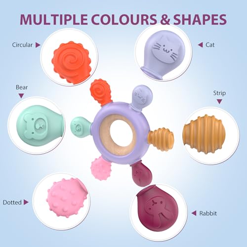 Image of akolik Teething Toys for Babies, Baby Teethers Toy Teething Ring Silicone, Grasping Teething Toy, BPA Free Teething Newborn Accessories for Baby 0 3 6 9 12 18 Months (Purple)