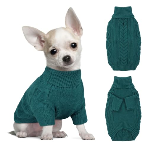 Hjumarayan Hundepullover Kleine Hunde - Schlicht & Elegant Hunde Pullover, Warm Hundepullover mit Geschirrloch, Schöner Hundepulli mit Beinen Hund Pullis für Chihuahua (Pfauengrün XS)