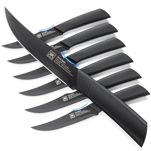 CuoCreate Steak Knives Set of 6, 4.7 Inch Dishwasher Safe Non-Serrated Table Knives, Ultra Sharp for Precise Cutting, Non-Stick Blade & Rust Proof, Easy to Maintain Ideal for Home Restaurant Party