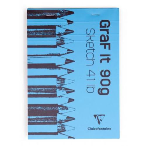 Lot de 10 Bloc agrafé GRAF IT de 80 feuilles de papier croquis blanc, 90 g/m², A5, couverture bleu ciel