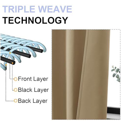 Simplebrand Ava Taupe Blackout Curtains for Bedroom 90 Inches Long 2 Panels Set, Solid Privacy Energy Saving Living Room Window Treatment Curtains Blackout Drapes, W40 x L90 Inch, Taupe