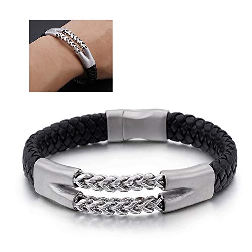 ZIXUAN Pulsera de Cuero para Hombre Pulsera de Cuero de Acero Inoxidable Punk Retro Pulsera de Acero de Titanio con múltiples Capas Retro Regalos de joyería para Hombres