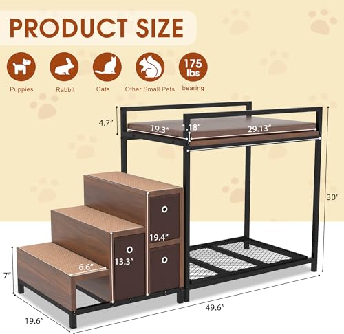 Dog Window Perch, Pet Window Perch with Stairs, Dog Perch to Look Out Window, Elevated Pet Bunk Bed with Cushion for Medium Small Sized Pets, Non-Slip Pads,for Bedside, Indoor Use
