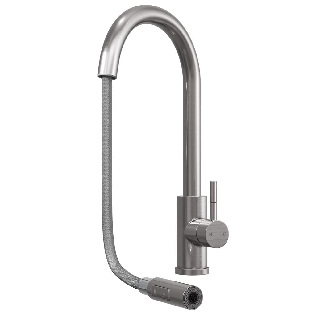 Liquida Silver Ct454bs Single Lever Pull Out Brushed Steel Kitchen Mixer Tap