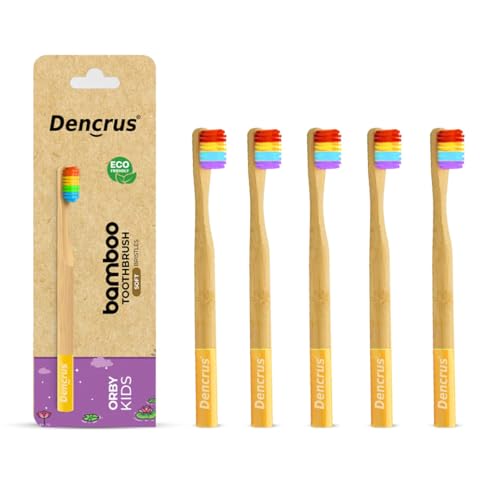 Image of Orby Kids Bamboo Toothbrush for Kids (Pack of 5) | Natural & Eco Friendly Oral Care | Soft Bristles Toothbrush for Toddler & Kid Dental Care | Organic Bamboo Handle - Rainbow