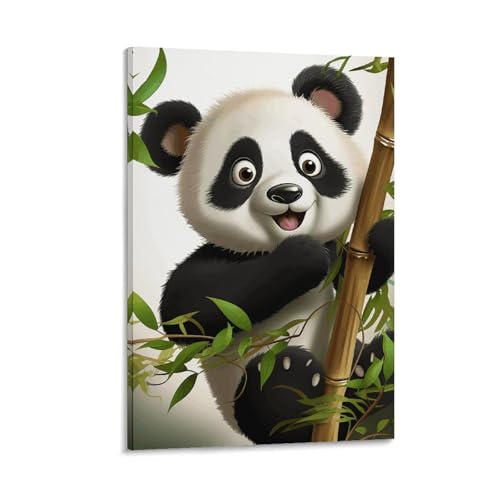 Toile murale art panda cadre en bois noble pour salon chic