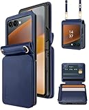 OCASE Verbesserte Version Kompatibel für Samsung Galaxy Z Flip7 Hülle mit Band Leder [4 Kartenfächer] Stoßfeste, Klappbar Flip 7 Handyhülle Schutzhülle Handykette Tasche Umhängen Neueste - Blau