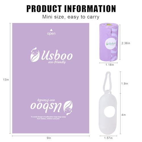 Image of USBOO Disposable Diaper Bags for Baby | 8 Refill Rolls (120 Pack) | Lavender Scented | Baby Poop Bags with Dispenser | Essential for Travel and Quick Change on The Go