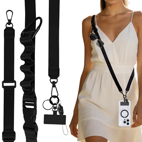 Image of lukasuo 2-in-1 Phone Lanyard Crossbody,Adjustable Phone Strap for Women,Cute Breakaway Lanyard for ID Badges,Keys,with Tether Tab (Black)