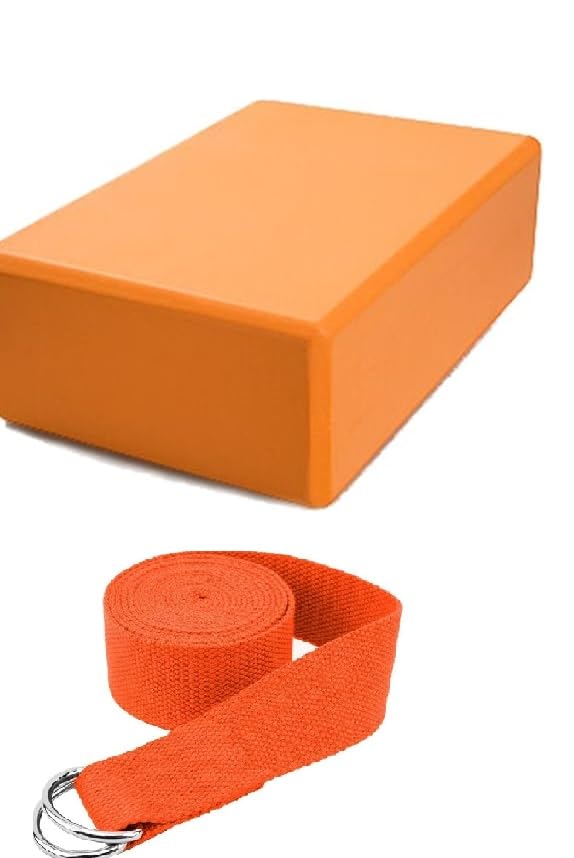 Serveuttam Yoga Blocks with Belt - EVA Foam Block with Cotton Belt | Yoga Block with Strap, Pilates & Yoga Props to Help Extend & Deepen Stretches, Yoga Kit for Stability (Orange)-image-27