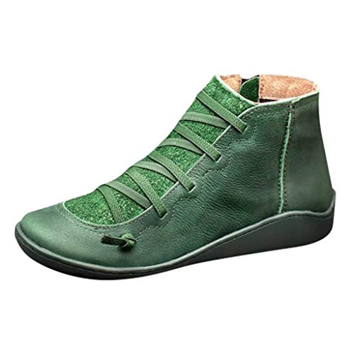 Aniywn Arch Support Boots,Women Low Heels Casual Short Ankle Boots Everyday Waterproof Boots(Green,38)