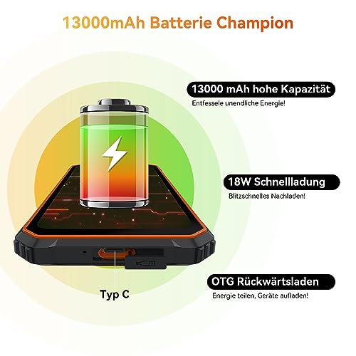 Blackview BV6200(2024) 13000mAh Outdoor Handy Ohne Vertrag, 98db Lautsprecher 6.56' HD+, 64GB/1TB...