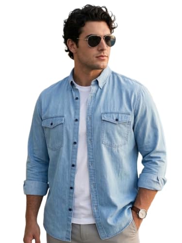 Image of Urbano Plus Men's Full Sleeve Regular Fit Casual Denim Shirt