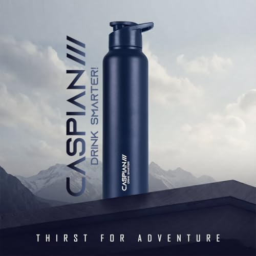 Image of CASPIAN / / / HIke ISI Certified Stainless Steel Water Bottle 1 ltr. (Elite Blue, 1 Litre) | Leak Proof Sipper for Fridge Home Office Travel School Kids Boys Girls Adults Sports Gym Yoga Gift|BPA Free