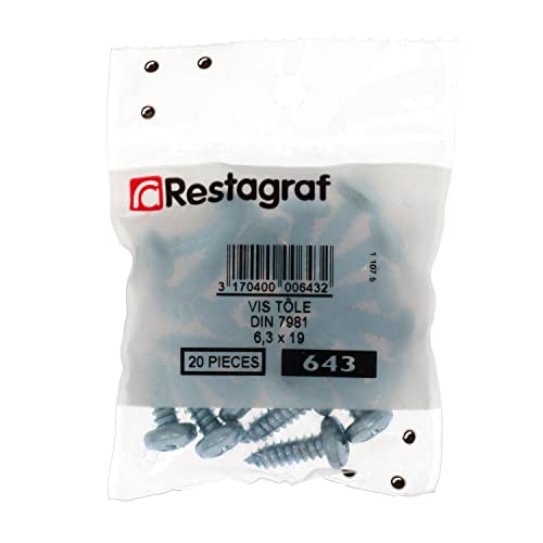 Restagraf 643 Sheet Metal Screw 6.3 mm x 19 mm Zinc White, Zinc Blanc, 6.3mm x 19mm - Image 2