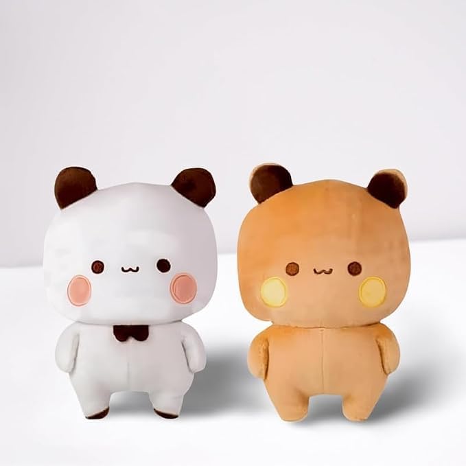 Image of Bubu Dubu Couple Teddy Bear Plush Pair Set of 2, Ultra-Soft Velvet Fabric, Embroidered Details, Bow Tie Accent, Couples & Besties