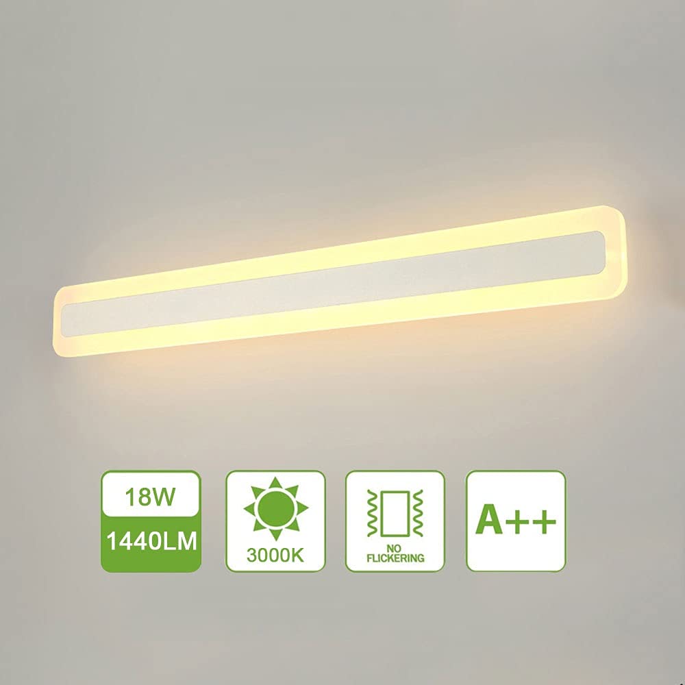 LED 18W Badleuchte Spiegellampe 1440Lumen 60CM 230V 3000K IP44 Spiegelleuchte Badlampe Warmes Licht Badezimmer Schrankleuchte Badspiegelleuchten Wandlampe Wandleuchte aus Acryl Kein Flimmern