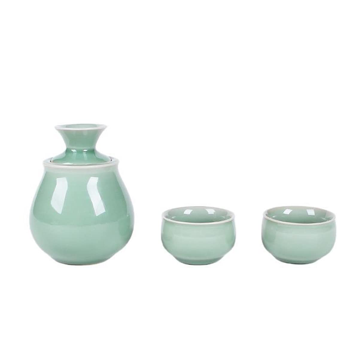 Juego de sake SXRC de 4 piezas con tazas, olla calentadora de celadón y caja de regalo elegante