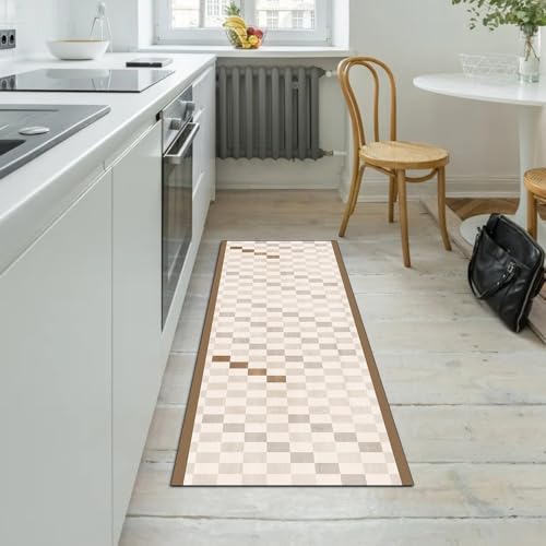 Alfombra larga para dormitorio y pasillos con diseño de cuadros 5