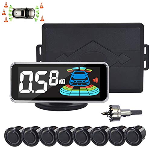 Kit Radar De Recul 8 Capteurs + LED écran, Le Radar à Inversion Bibi Buzzer de Voix Intelligent Dual - Core Peut être équipé d'une sonde à Inversion d'image (Noir)