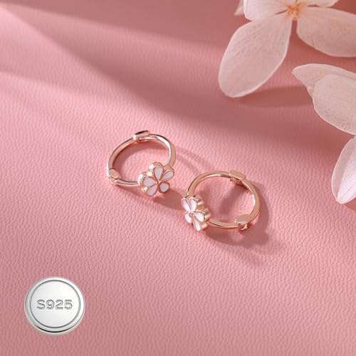 Image of Reffeer Solid 925 Sterling Silver Flower Hoop Earrings Huggie for Women Teen Girls Daisy Hoop Earrings Cartilage Helix Earrings