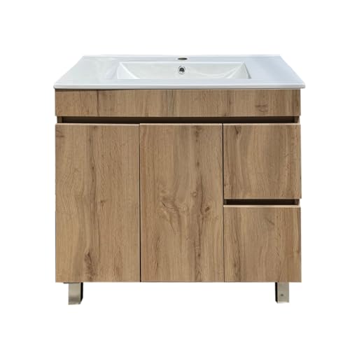 EL BAÑO MODERNO Juego Mueble Baño con Lavabo. Mueble Lavabo 80 cm. Mueble Bajo Lavabo Compacto Preinstalado de Fábrica. Mueble Baño con Lavabo 80 cm con Pie de Porcelana. No Incluye Espejo.