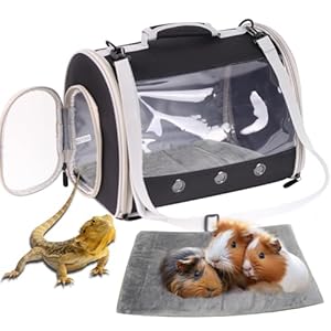 Bearded Dragon Travel Carrier Backpack,Lizard Backpack Carrier,Space Capsule Clear Bubble Window Astronaut Reptile Carrier Backpack for Guinea Pig,Sugar Glider,Bunny (Black, TPU Carrier+MAT)