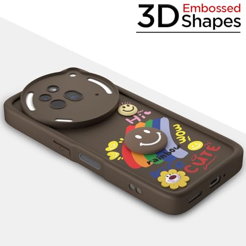 Image of Pikkme Back Cover for Nothing Phone 3a Pro 5G | Soft Silicone| Cute Rainbow Smile & 3D Cartoon Flower Design | Shockproof Raised Camera Protection Bumper Case (Brown)