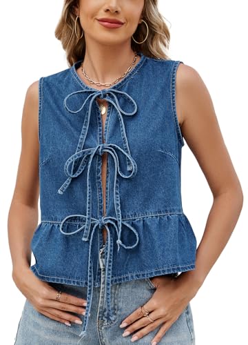 Gilet en jean femme sans manches à col rond FEOYA pour l'été