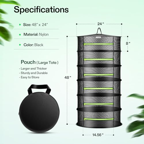 Image of VIVOSUN 6-Layer Mesh Drying Rack Hanging Design with Green Zippers for Dehydrating, Indoor and Outdoor Pruning Shears Included