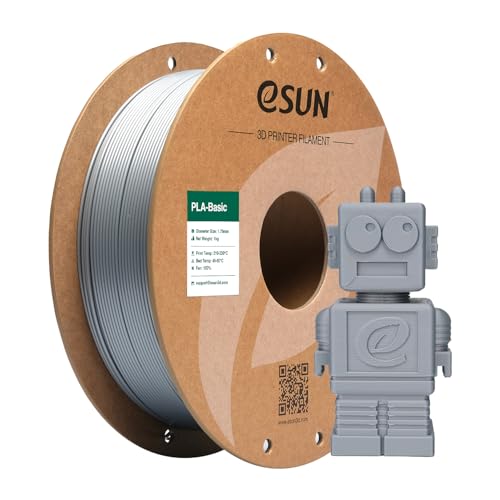 eSUN PLA Filament 1.75mm, PLA Basic 3D Drucker Filament Maßgenauigkeit +/- 0.03mm, 1KG Spule (2.2 LBS) Super Speedy PLA Filament für 3D Drucker, Silber