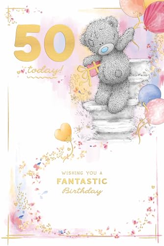 Me To You Tatty Teddy 50 Today Luxury Gold Embellished Birthday Card 6 X 9 Inches - Official Collection