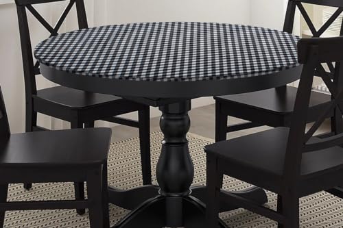 Image of The Furnishing Tree Round Elastic Fitted Dining Table Cover WxL 36x36 Inches Checkered Pattern White