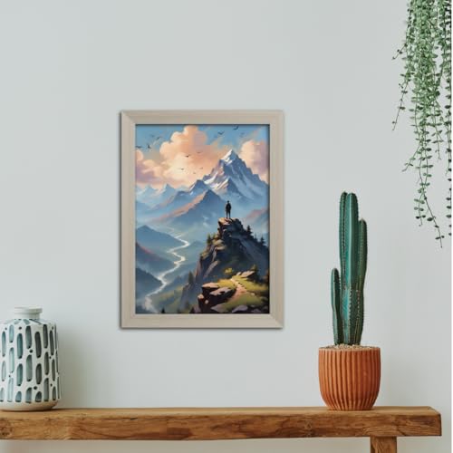 Image of TenorArts Mountains Photo Frame Vastu Positivity Lucky Wall Painting Aesthetic Art Frames with White Wooden Texture for Living rooms Office Bedroom - Wall Paintings /Hangings (12inches x 9inches)