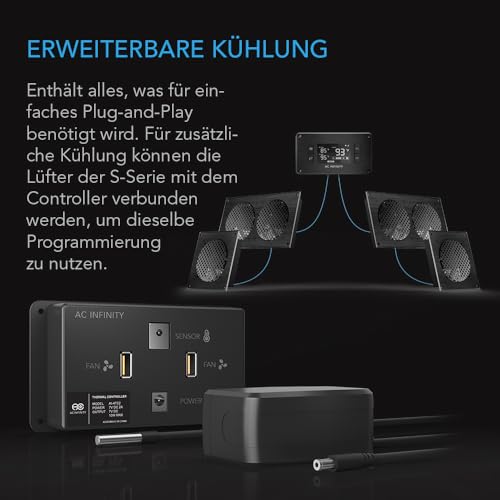 AC Infinity Airplate S9, leises Lüfter-System mit Geschwindigkeitsregelung, für Heimkino, Serverschrank