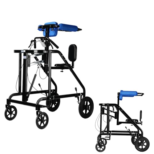 Adjustable Height 4-Wheel Walker Adult Walker for Seniors Hemiplegia Rehabilitation Standing Frame,Standing Walker,Anti Recline, Lower Limb Training Anti-Tilt Walking Aid 220lbs