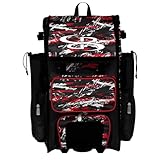 Boombah Rolling Superpack Baseball/Softball Gear Bag - Telescopic Handle - Holds 4 Bats - Wheeled Version - Razor Black/Red/White