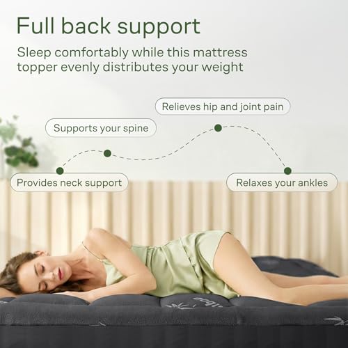 Image of Niagara Ultra Soft Full Size Mattress Topper - Viscose Made from Bamboo Pillow Top Mattress Pad for Back Pain Relief - Naturally Cooling for Hot Sleepers, fits 6-18 inch Mattress, 600GSM, Dark Gray