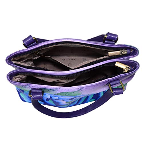 Anna By Anuschka Womens Satchel Shoulder Handbag - Genuine Leather, Precious Peony Eggplant, One Size Us #TOP2