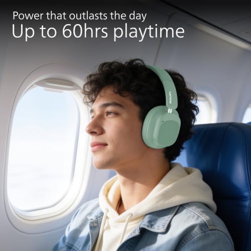 Image of PHILIPS TAH6550 Bluetooth Wireless Over-Ear Headphones with 3 Mics, 60 Hours Battery Life, 40mm Drivers, Bluetooth 5.3, Dual Pairing, USB-C Charging, AUX Connectivity, Green