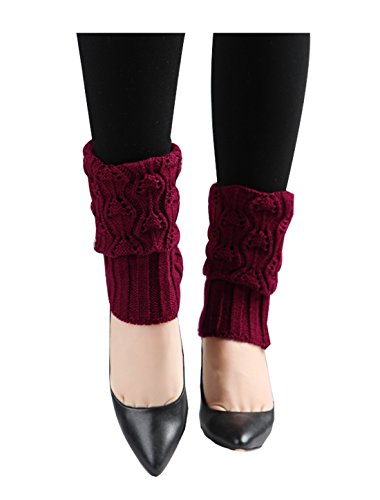 Image of uxcell Women's Knitted Design Solid Warm Thick Knee High Length Ribbed Leg Warmers