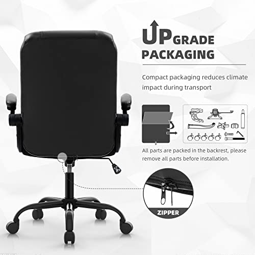 Seatzone Pu Leather Swivel Office Chairs With Wheels Black Modern Executive Adjustable Desk Chair Flip-Up Arms For Adults And Teen #TOP1
