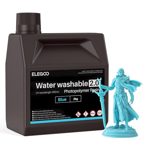 Image of ELEGOO Water Washable 3D Printer Resin 2.0, Fast Curing Photopolymer Resin for Mars Saturn Jupiter MSLA DLP LCD 3D Printing, 385-405nm UV Curing 3D Printing Liquid, Blue 2000g