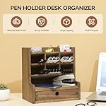 KIRIGEN Wood Desk Pen Holder Organzier with Drawer Multi Functional Pens Storage Organizer with 9 Compartments for Home, Office and Desk Accessories BJH9G-DBR - Image 2