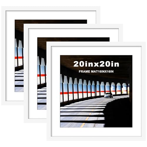 Picrit 20x20 Picture Frame 3 Pack, White Poster Frame, Display Poster 16 x 16 with Mat or 20 x 20 without Mat for Horizontal or Vertical Wall Mounting