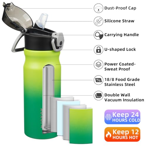 Image of BJPKPK 18 oz Water Bottle with Straw & Handle, Insulated Stainless Flask | Leak Proof Locking Lid, Thermal, Double Wall Vacuum, Keeps Hot /Cold, Dishwasher Safe, Travel & Sports, Bamboo Grove