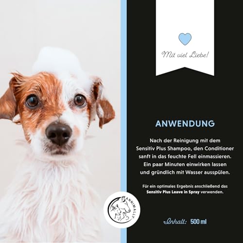 Annimally Sensitiv Plus Conditioner - Natürliche pflegende SpüLung für Sensible Hunde & Welpen, Seidiges Fell mit Sheabutter, ph-neutral, ohne Silikone, Parabene & künstliche Duftstoffe - 500 ml