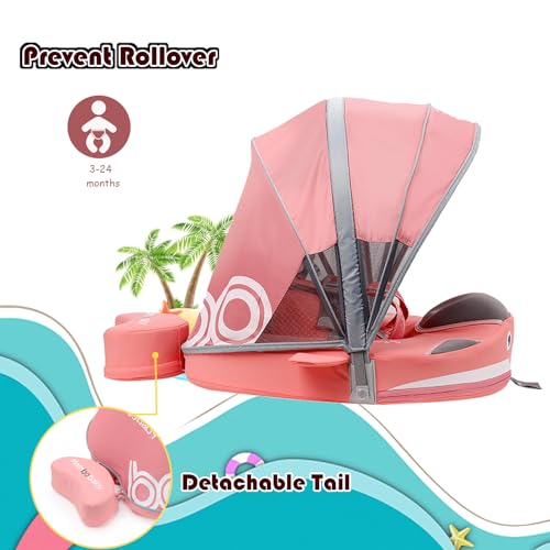 Image of Baby Pool Float with UPF50+ 3D Adjustable Canopy, Add Tail Mambobaby Float Non Inflatable Infant Floats for Pool, Cartoon Narwhal Baby Floats (NPink with Canopy-U05NPCTLUROHML01U05)