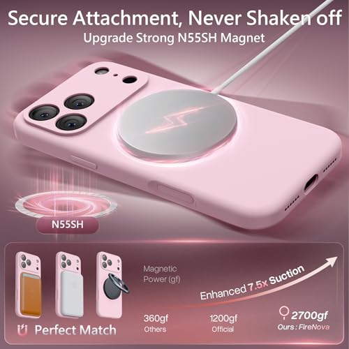 Image of FireNova Magnetic for iPhone 17 Pro Case, Compatible with MagSafe, [Integrated Silicone Camera Control Button] [Camera Protection] Anti-Scratch Microfiber Lining Phone Case, 6.3 inch, Chalk Pink