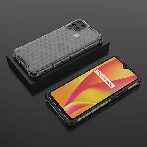 Image of Glasgow Back Case Cover Compatible with Realme C15 (Honeycomb Pattern) - Black